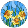 Illustration In Stained Glass Style Yellow Daffodils Sticker