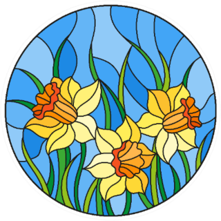 Illustration In Stained Glass Style Yellow Daffodils Sticker