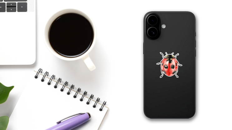 Illustration Ladybug Sticker on a Phone (New) example