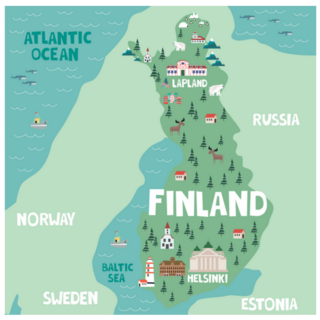 Illustration Map Of Finland With Nature Sticker