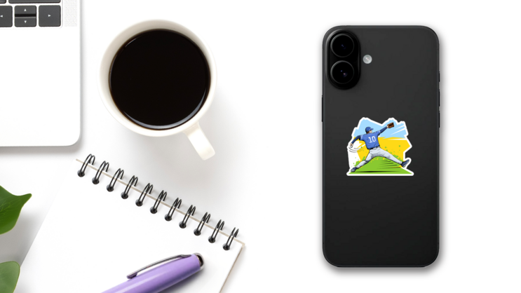 Illustration Of A Baseball Player Throwing The Ball Scenery Sticker on a Phone (New) example