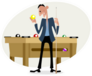 Illustration Of A Billiard Player With Cue Sticker