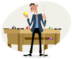 Illustration Of A Billiard Player With Cue Sticker