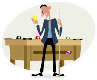 Illustration Of A Billiard Player With Cue Sticker