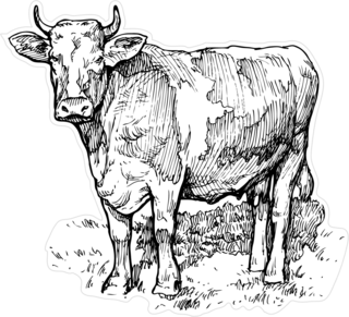 Illustration Of A Cow In The Meadow Sticker