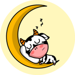 Illustration Of A Cow Sleeping On The Crescent Moon Sticker