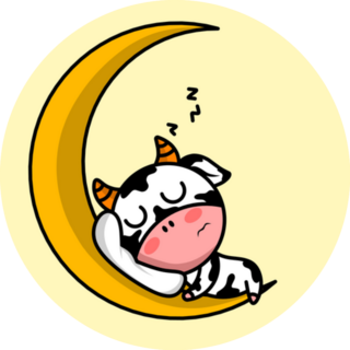Illustration Of A Cow Sleeping On The Crescent Moon Sticker