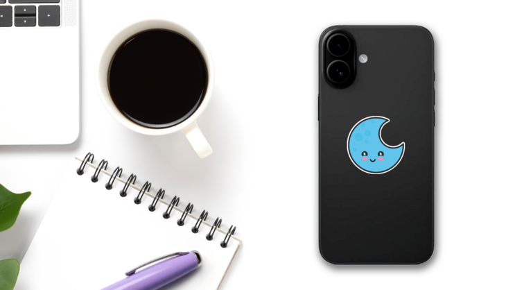 Illustration Of A Cute Blue Moon Sticker on a Phone (New) example