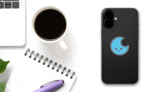 Illustration Of A Cute Blue Moon Sticker on a Phone (New) example