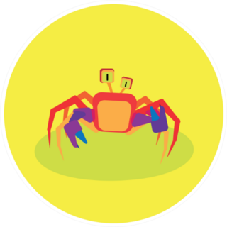 Illustration Of A Funny Crab On Bright Yellow Sticker