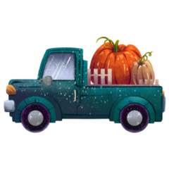 Illustration Of A Green Pickup Truck With Pumpkins Sticker