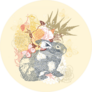 Illustration Of A Grey Rabbit, Floral Sticker