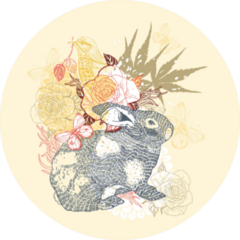 Illustration Of A Grey Rabbit, Floral Sticker