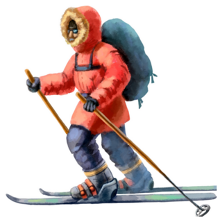 Illustration Of A Man Walking On Skis Sticker