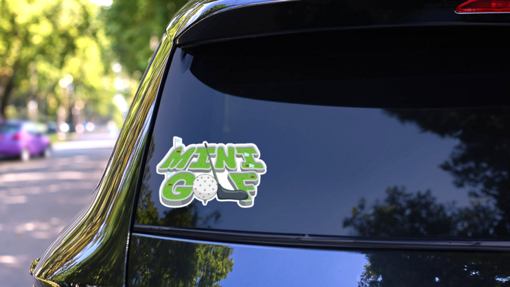 Illustration Of A Mini Golf Course Lettering Sticker on a Rear Car Window (New) example
