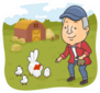 Illustration Of A Senior Citizen Feeding Chickens Sticker
