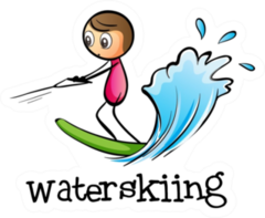 Illustration Of A Stick Man Water Skiing Text Sticker