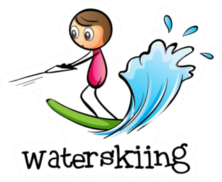 Illustration Of A Stick Man Water Skiing Text Sticker