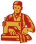 Illustration Of A Tailor Machinist With Sewing Machine Retro Sticker