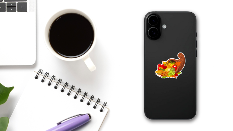 Illustration Of A Thanksgiving Cornucopia Sticker on a Phone (New) example
