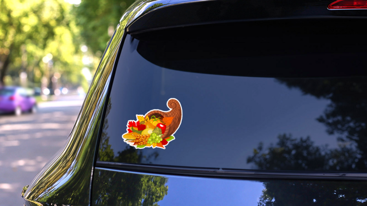 Illustration Of A Thanksgiving Cornucopia Sticker on a Rear Car Window (New) example