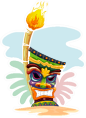 Illustration Of A Tropical Island With A Tiki Torch Sticker
