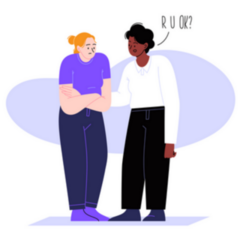 Illustration Of A Woman Asking Her Friend Are You Ok? Sticker