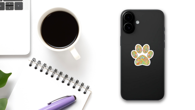 Illustration Of Abstract Animal Paw Print Sticker on a Phone (New) example