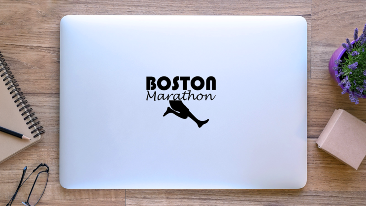 Illustration Of Annual Running Marathon In Boston Text Sticker on a Laptop (New) example