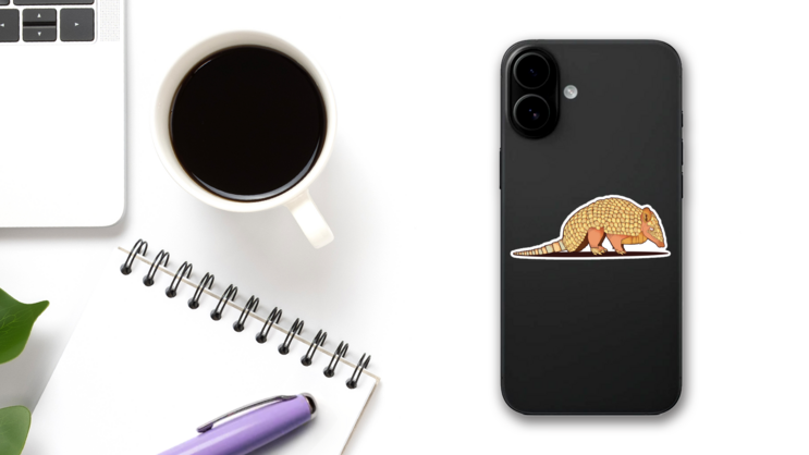 Illustration Of Armadillo Isolated On White Sticker on a Phone (New) example