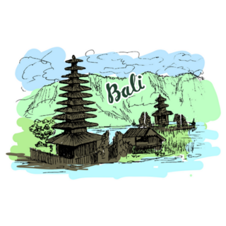 Illustration Of Balinese Temple Pura Ulun Danu Bratan Sticker