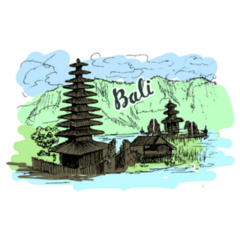 Illustration Of Balinese Temple Pura Ulun Danu Bratan Sticker