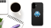 Illustration Of Blue Glossy Crab Sticker on a Phone (New) example