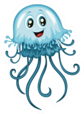 Illustration Of Blue Happy Jellyfish Sticker