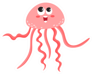 Illustration Of Cartoon Funny Jellyfish Pink Sticker