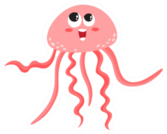 Illustration Of Cartoon Funny Jellyfish Pink Sticker