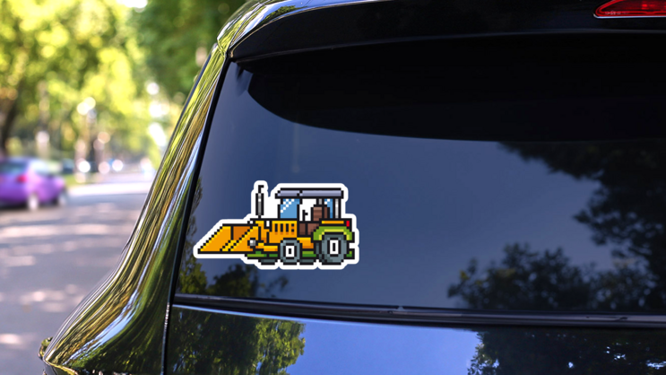 Illustration Of Cartoon Tractor - Pixel Sticker on a Rear Car Window (New) example