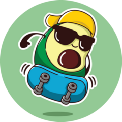Illustration Of Cute Avocado Skateboarding Sticker