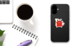 Illustration Of Cute Little Red Devil Sticker on a Phone (New) example