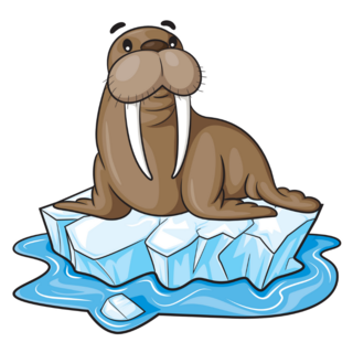 Illustration Of Cute Walrus On Ice Sticker