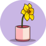 Illustration Of Daffodil Flower In Pot On Purple Sticker