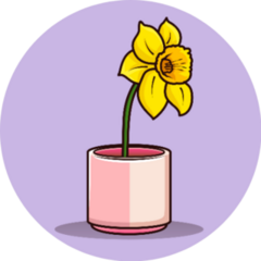Illustration Of Daffodil Flower In Pot On Purple Sticker