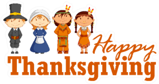 Illustration Of Early Settlers Wishing Happy Thanksgiving Sticker