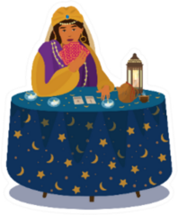 Illustration Of Fortune Teller With Tarot Cards In Hand Sticker