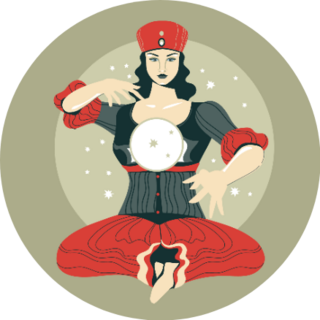 Illustration Of Fortune Teller Woman Cross Legged Sticker