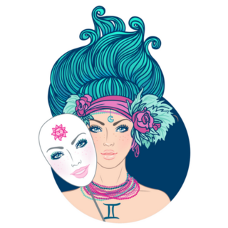 Illustration Of Gemini Beautiful Girl And Mask Sticker