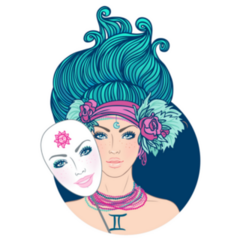 Illustration Of Gemini Beautiful Girl And Mask Sticker
