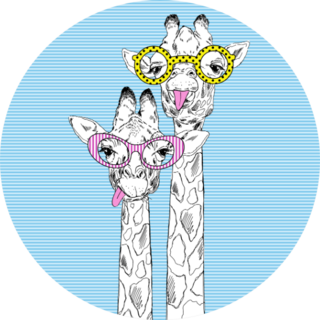 Illustration Of Giraffes In Funky Glasses, Hand Drawn Sticker