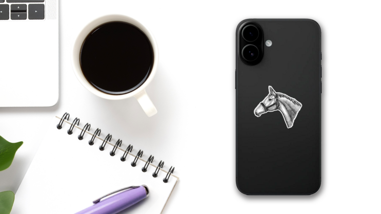 Illustration Of Horse Head Hand Drawn Sticker on a Phone (New) example
