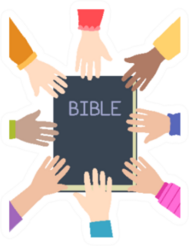 Illustration Of Kids Hands In Circle On Bible Sticker
